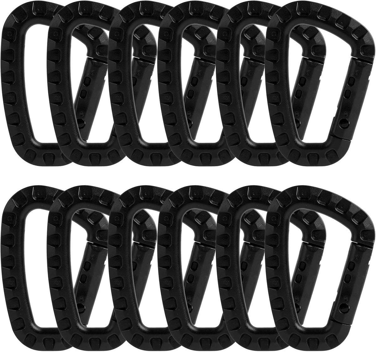 SnelShoppen - Pack van 12 D-vormige Zwarte Plastic Carabiners - 8.5 cm x 5.5 cm - Duurzame Haak voor Outdoor Activiteiten, Camping en Hiking