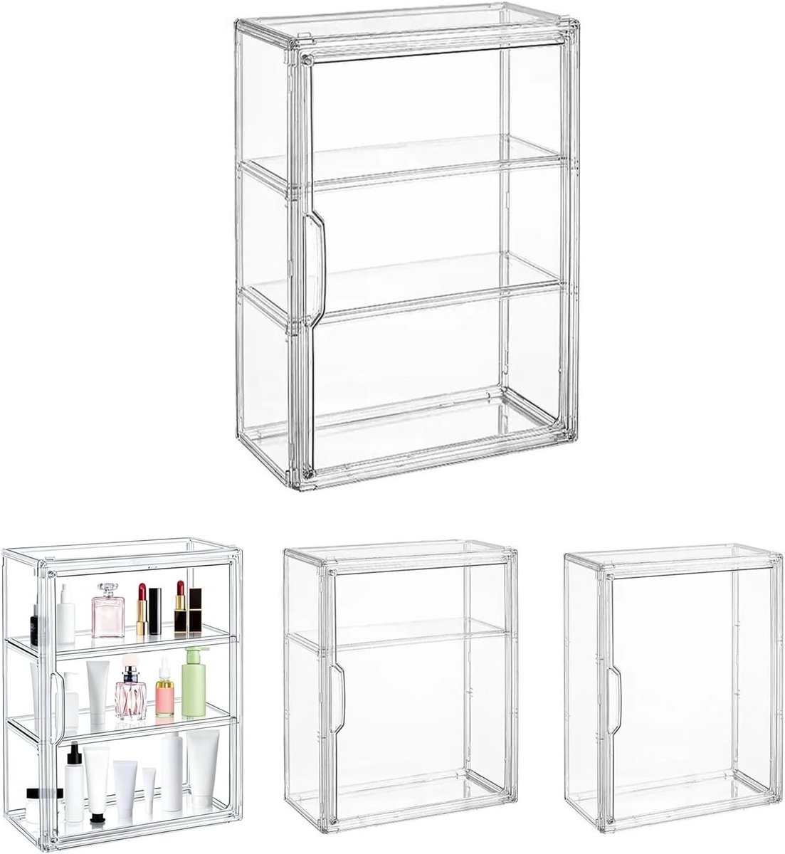 Drie-laags acryl display case met magnetische deur, zelf te monteren vitrine voor actiefig