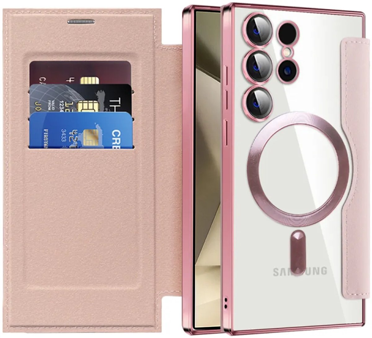 Hoesje geschikt voor Samsung Galaxy S24 Ultra - Techsuit SmartMag Book Wallet Case - Geschikt voor MagSafe - Roze