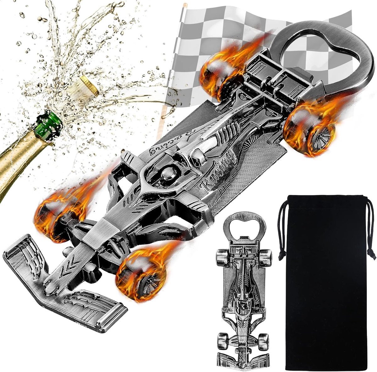 SnelShoppen - Racing Car Bottle Opener voor Mannen - Unieke Cadeaus voor Racing Fans, Perfect voor Kerst, Verjaardag, Vaderdag, Luxe Flanellen Cadeauz