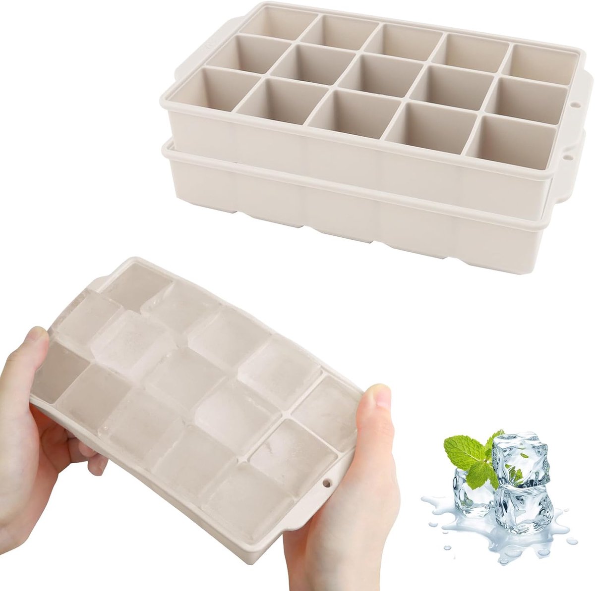 SnelShoppen - Silicone Ice Cube Tray Set - 2 Stuks, 30 Compartimenten, Grote 3.5 cm Vierkante IJsklontjes voor Cocktails, Whisky, Wijn, Ijsthee, Fruit