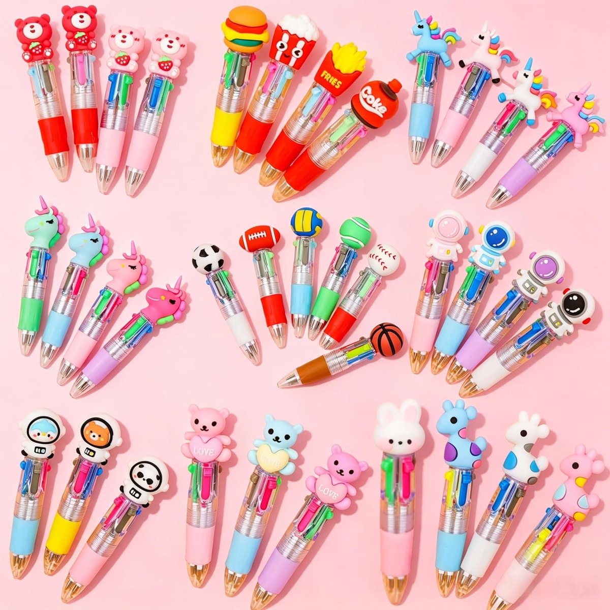 SnelShoppen - Kawaii Balpennen Set van 36 Stuks, Mini Uitbreidbare Schrijfpennen in 4 Kleuren, Schattige Kinderen Pennen voor Verjaardagsfeestjes en C