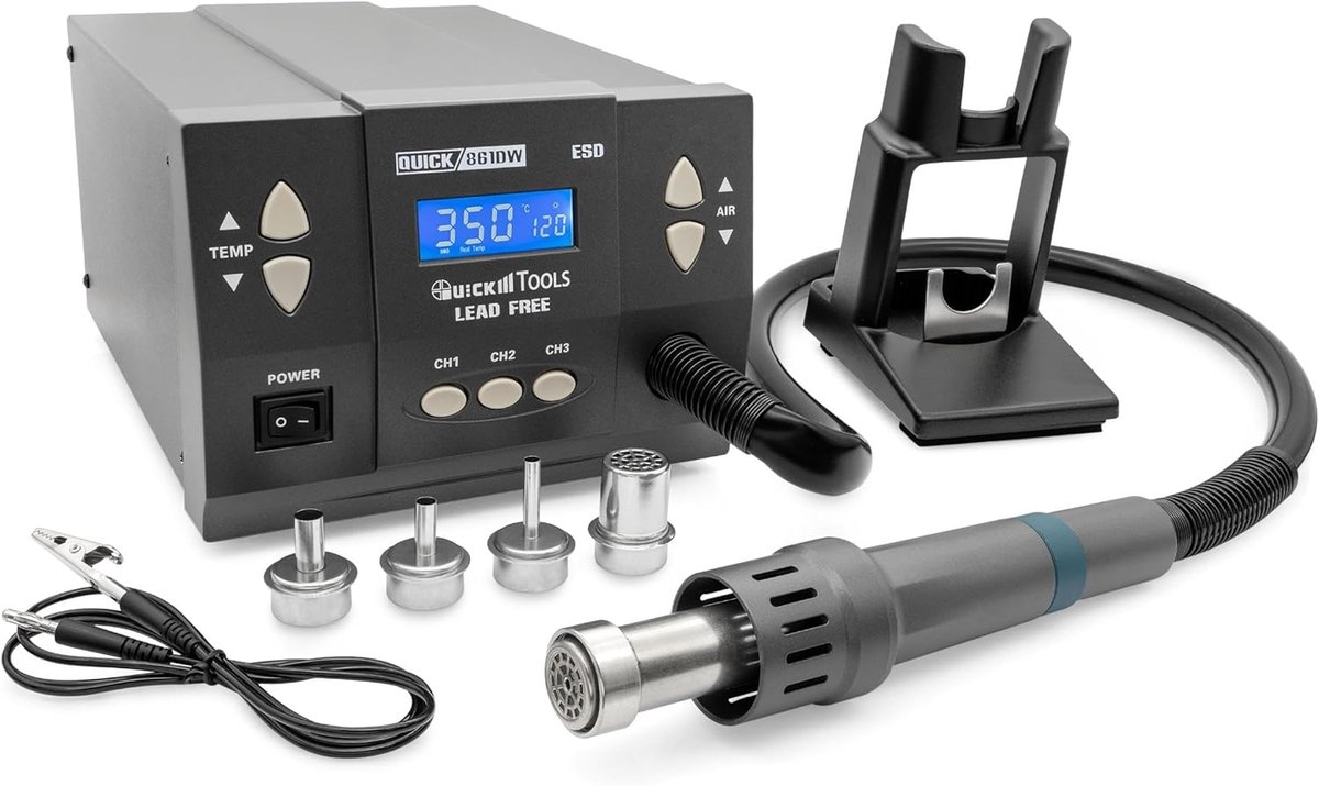 SnelShoppen - Professionele Hot Air Soldeerstation Set 1000 Watt met Digitale Temperatuurinstelling 100-500°C, SMD Regeneratie, Kalibratiefunctie, Sta
