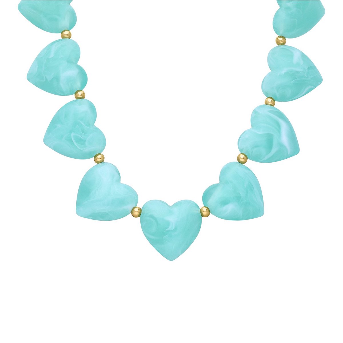 Lucardi Dames Stainless steel kralenketting hart voor dames - Ketting - Staal - Goudkleurig - 47 cm
