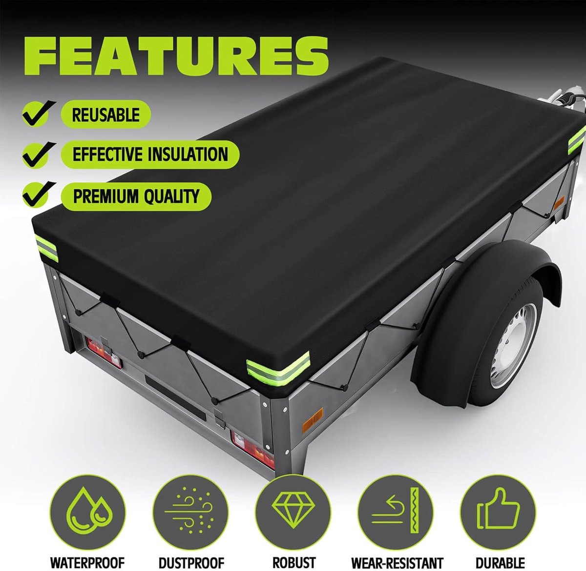 SnelShoppen - All Weather Waterproof Beschermhoes 214 x 122 x 13 cm - Heavy Duty 600D Oxford Universele Pasvorm voor Trailers, Motorhomes en Campers,