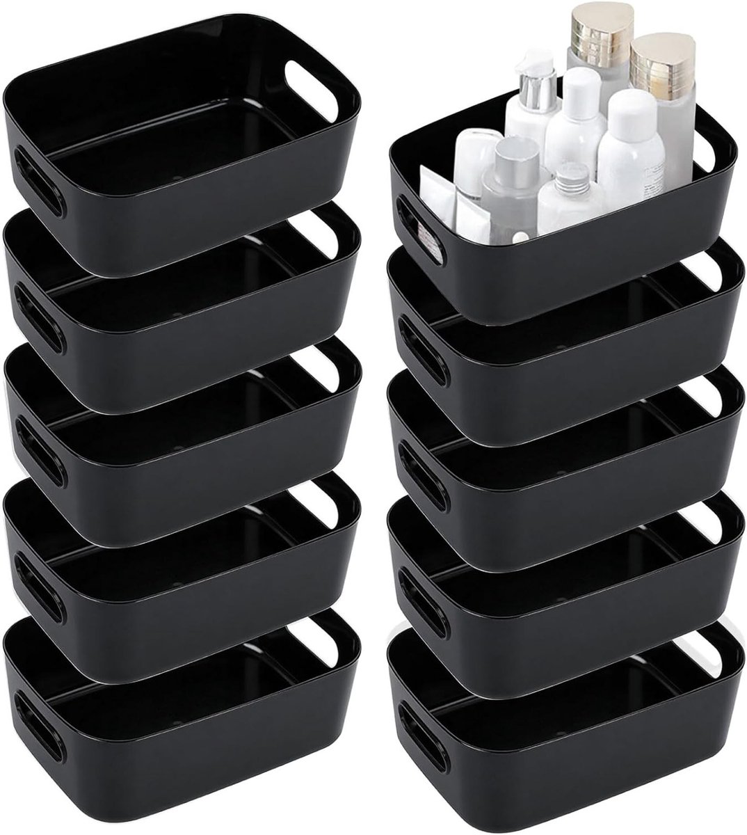 10 Stuks Opbergdozen Plastic Organizer Box Zwart, Handige Opbergdozen voor Badkamer, Cosmetica en Accessoires