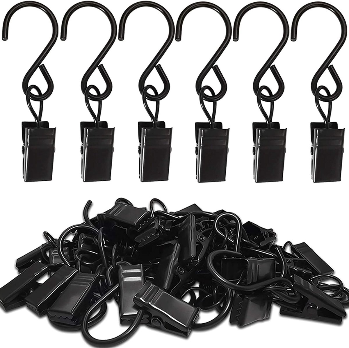 SnelShoppen - Heavy Duty RVS Metaal Clips met Haken voor Gordijnen, Foto's, Kunst & Ambacht Hangers - 20 Stuks Zwart - Ideaal voor Thuisdecoratie