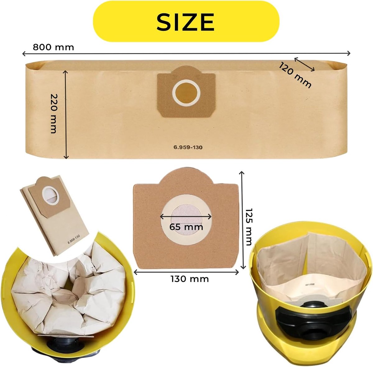 SnelShoppen - Pack van 5 Stofzuigerzakken voor Kärcher WD3 MV3 Premium - Paper Filterzakken - Perfecte Compatibiliteit - Eenvoudige Installatie