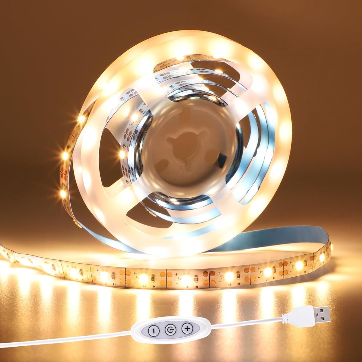 SnelShoppen - USB LED Strip 5V 2m Warm White 2700K Dimmable TV LED Backlight Flexibele LED Strip met Zelfklevend voor Sfeervolle Verlichting in Huis