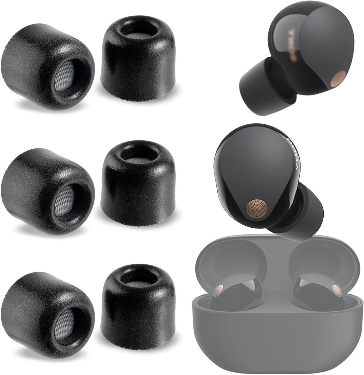 Noise Isolating Oordopjes Tips voor Sony WF-1000XM5 - Geheugen Schuim, Geluidsoverlast Vermindering en Comfortabel Draagcomfort - 3 Pairs