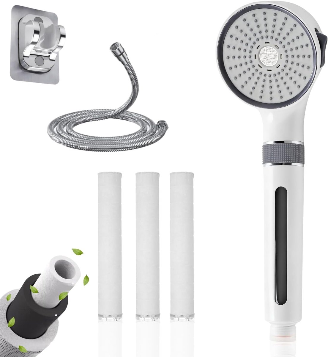 SnelShoppen - 3-in-1 Douchekop met ACF Geactiveerd Koolstoffilter, 3 Functies, 1,5 m Slang + Houder, Spray Massage Regen Universeel, 1/2 Inch