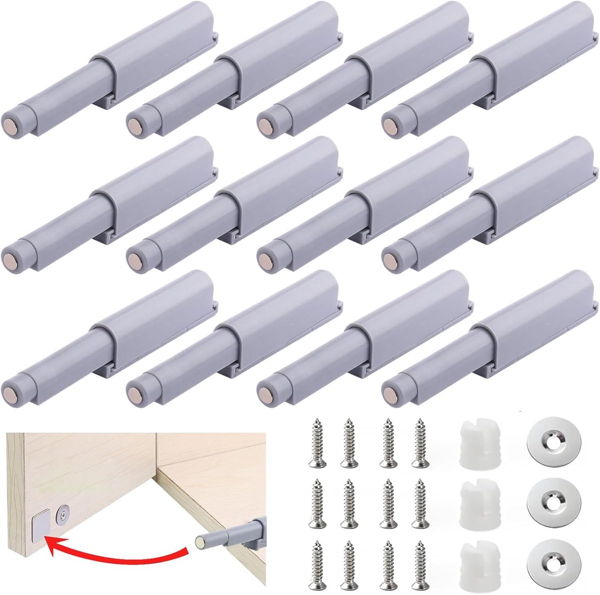 SnelShoppen - 12x Push to Open Deuropener - Plastic Magnetische Deuropener voor Keuken, Kasten en Meubels - Hoogwaardige ABS Materiaal - Inclusief Bev