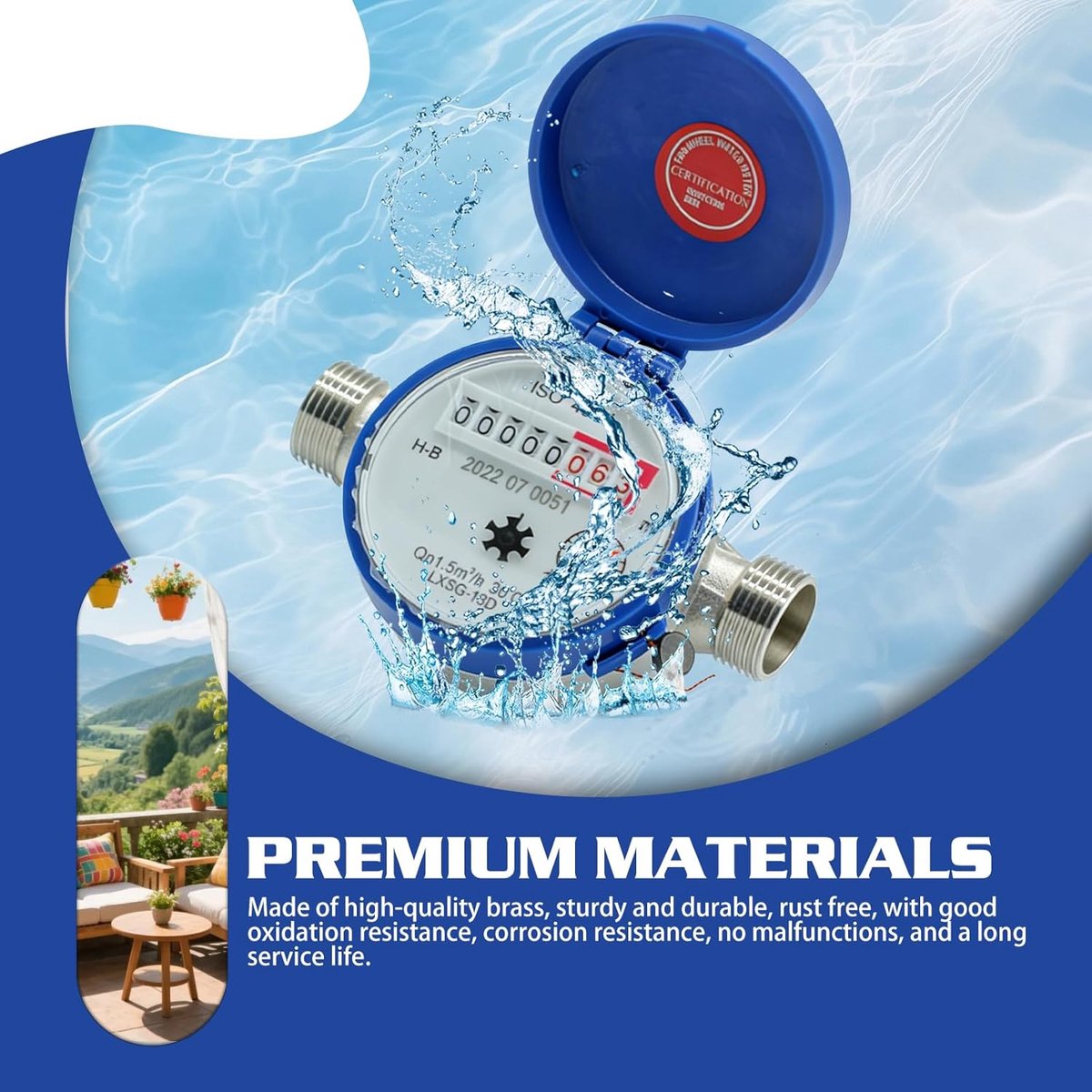 SnelShoppen - Cold Water Counter 1/2 Inch - Digitale Watermeter voor Tuin - Hoge Nauwkeurigheid, Messing, Met Beschermkap, Ideaal voor Huishoudelijk G
