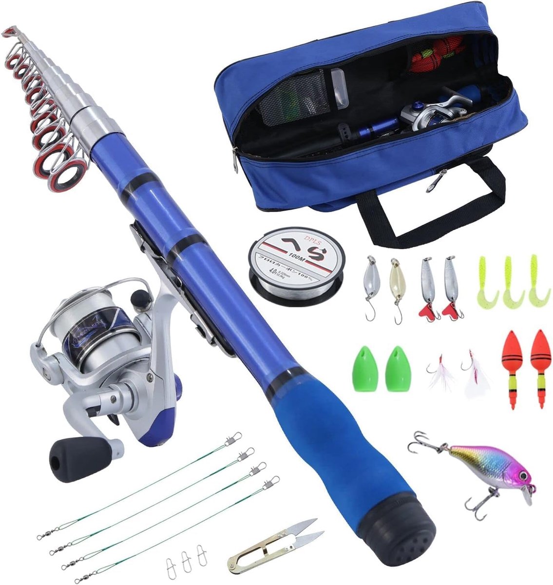 SnelShoppen - Mini Spinning Fishing Rod & Roll Combos - Telescopische 1.5m Carbon Fiber Visstok - Lichtgewicht - Ideaal voor Kinderen, Beginners en Va