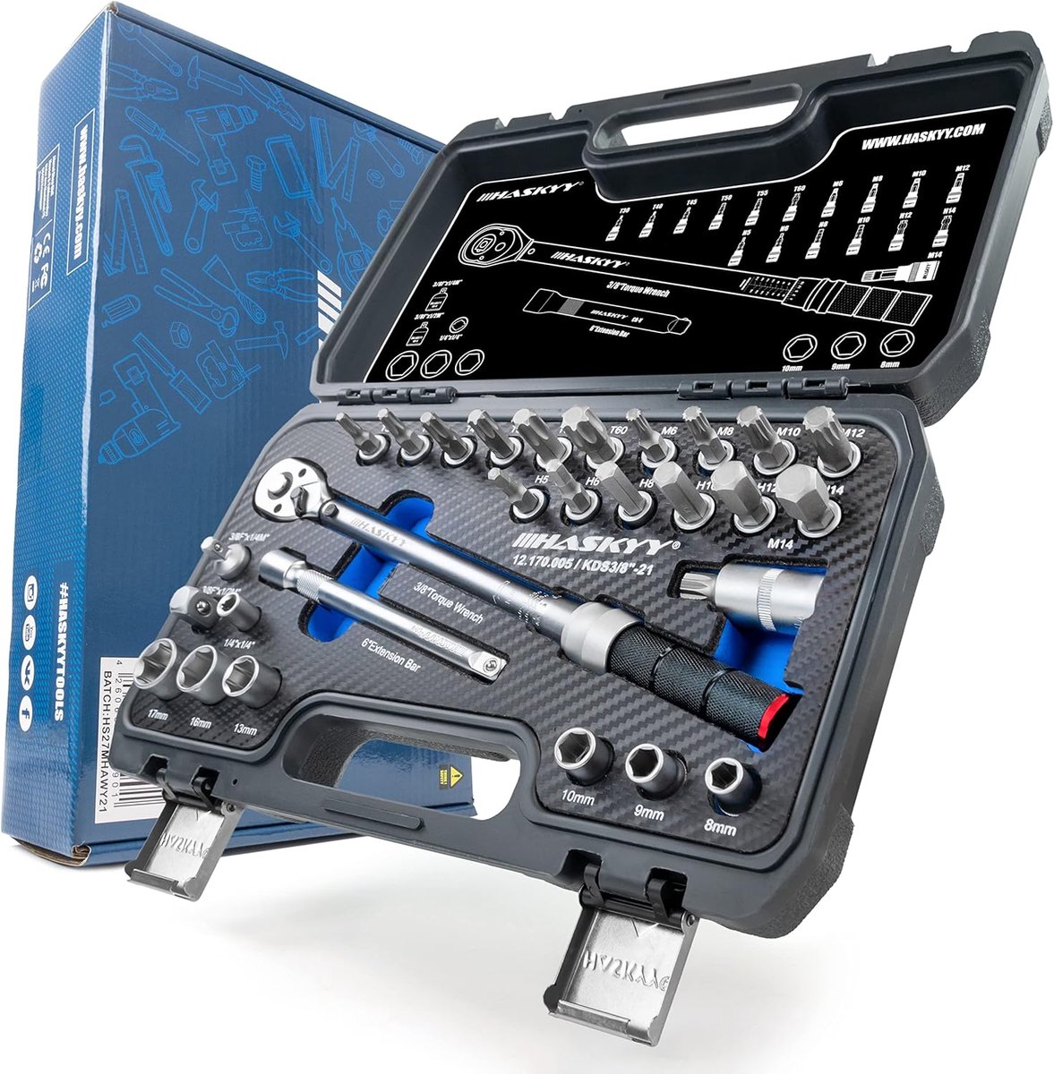 SnelShoppen - Koppelsleutel Set 3/8" 5-60Nm - Precisie Torque Wrench met 27-delige Accessoires, Extensie, Bits en Adapter voor Motoren en Custom Bikes