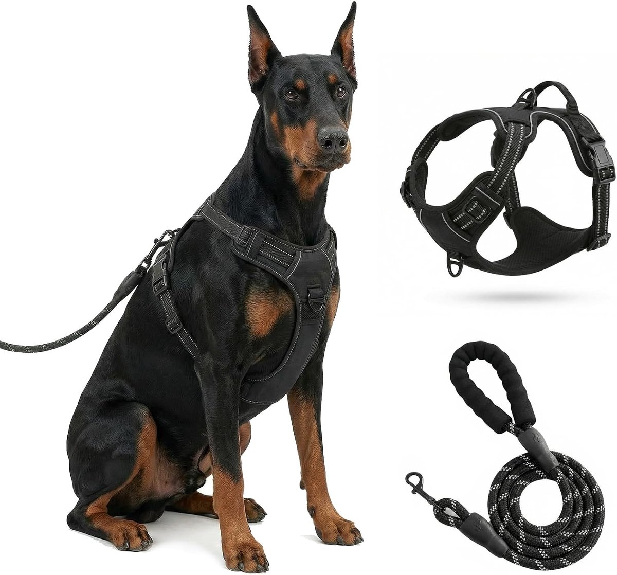 SnelShoppen - Hondenharnas met Handgreep voor Middelgrote en Grote Honden - Ademend en Reflecterend - Veilig en Comfortabel - Zwart - Ideaal voor Trai