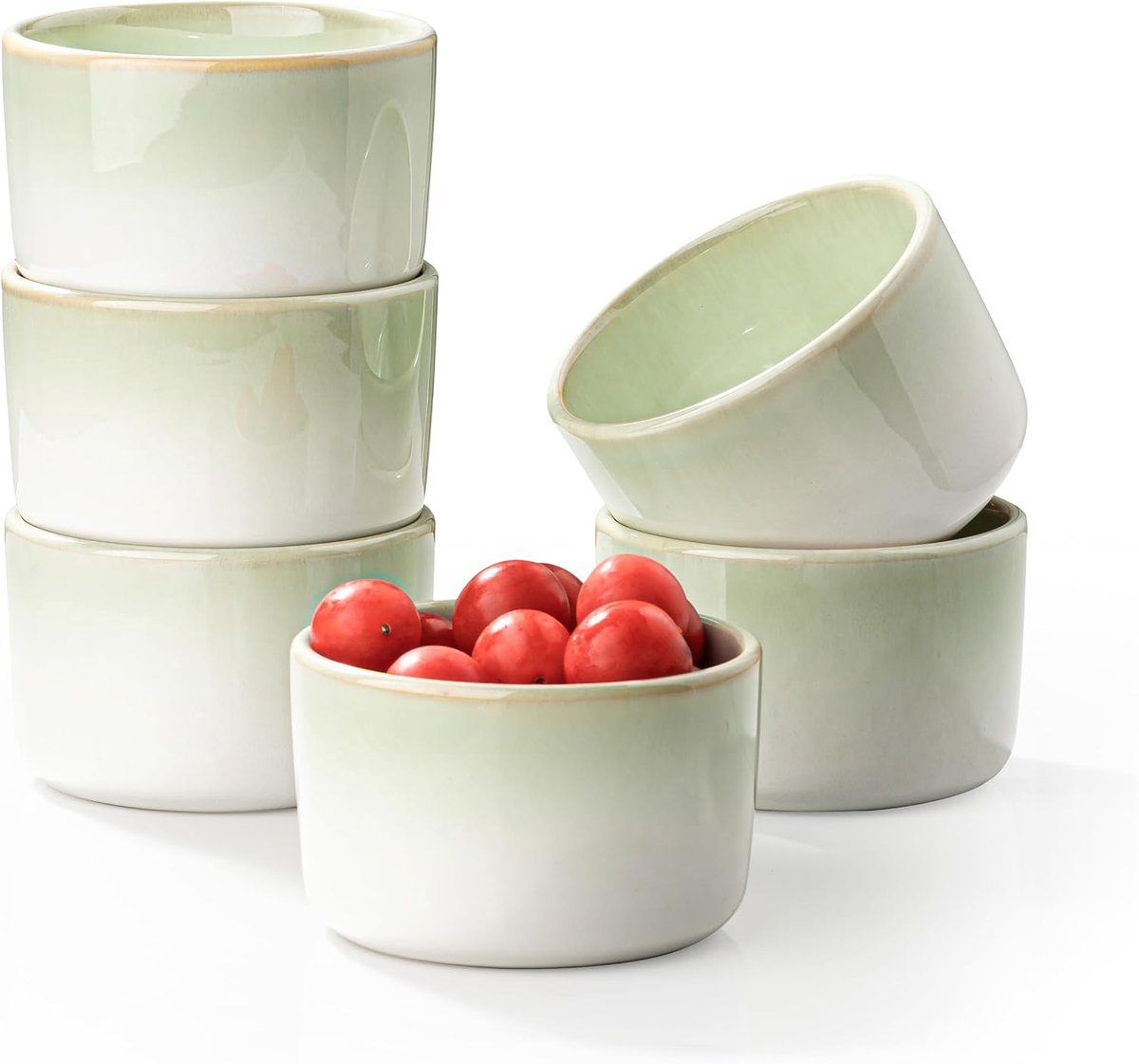 SnelShoppen - Soufflé vormpjes set van 6 - Porselein dessertkommen 180 ml - Crème brûlée schaaltjes - Keramiek muffins en taarten - Glanzend groen - I
