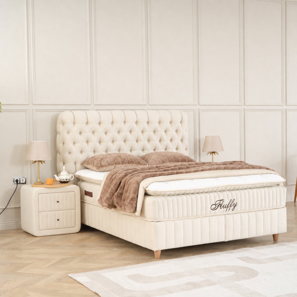 PointHome Comfort - Boxspring - Inclusief Dekbed - Boxspring met Opbergruimte - Matras met topper - 160x200 - Beige