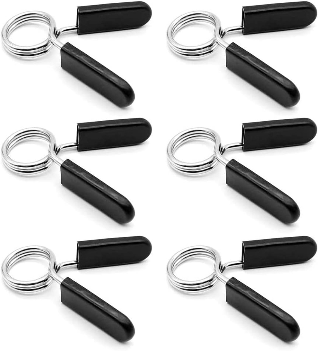 SnelShoppen - Pack van 6 Spring Collar Clamps 25mm Dumbbell en Barbell Klemmen - Stevige Stalen en ABS Plastic Klemmen voor Gewichtheffen en Fitness T
