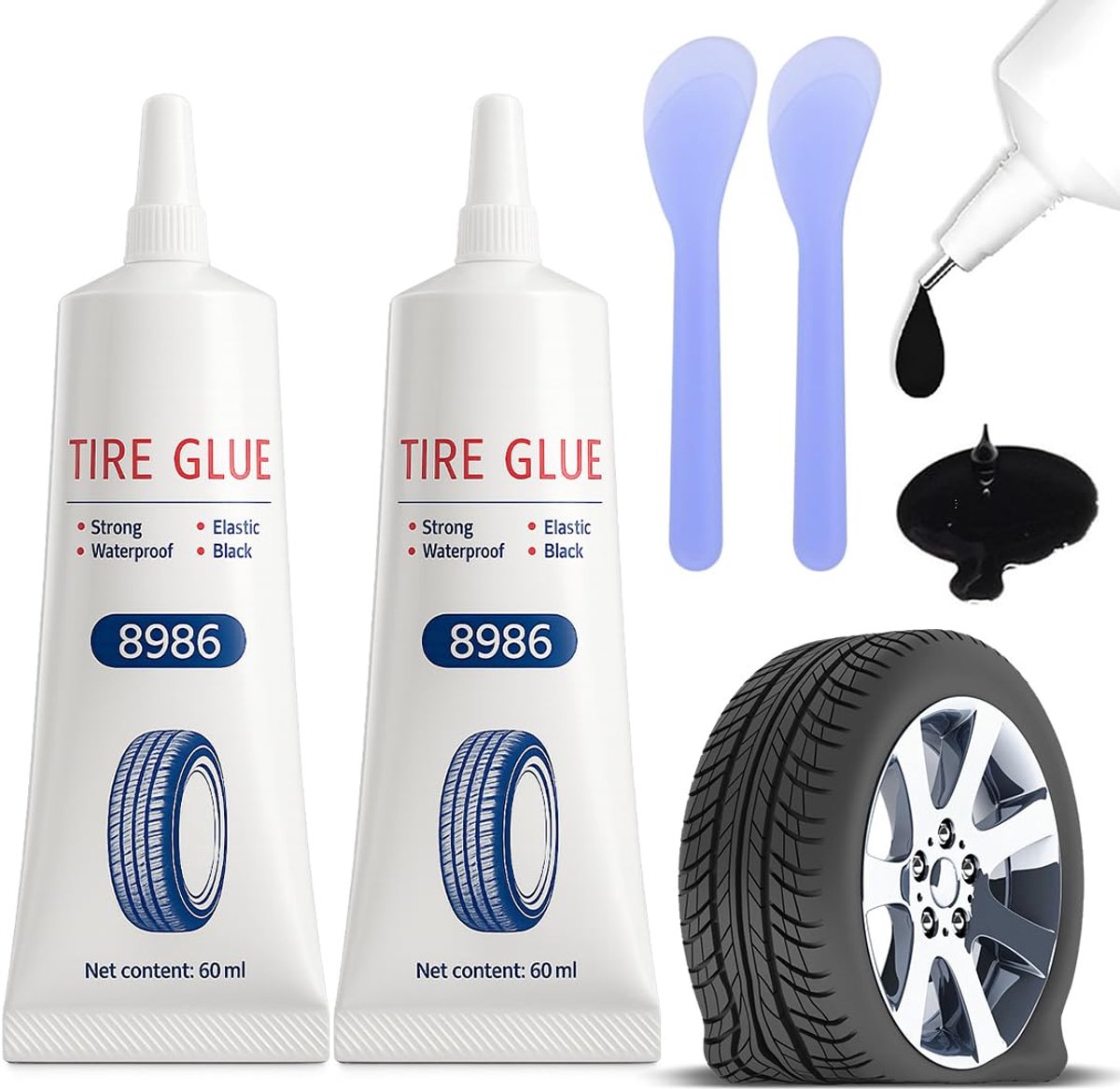 SnelShoppen - Tire Adhesive Rubber Glue Reparatiekit voor Auto, Motor, Fiets - Sterke Hechting, Hoge Slijtvastheid, Ideaal voor Banden, Mobiele Telefo