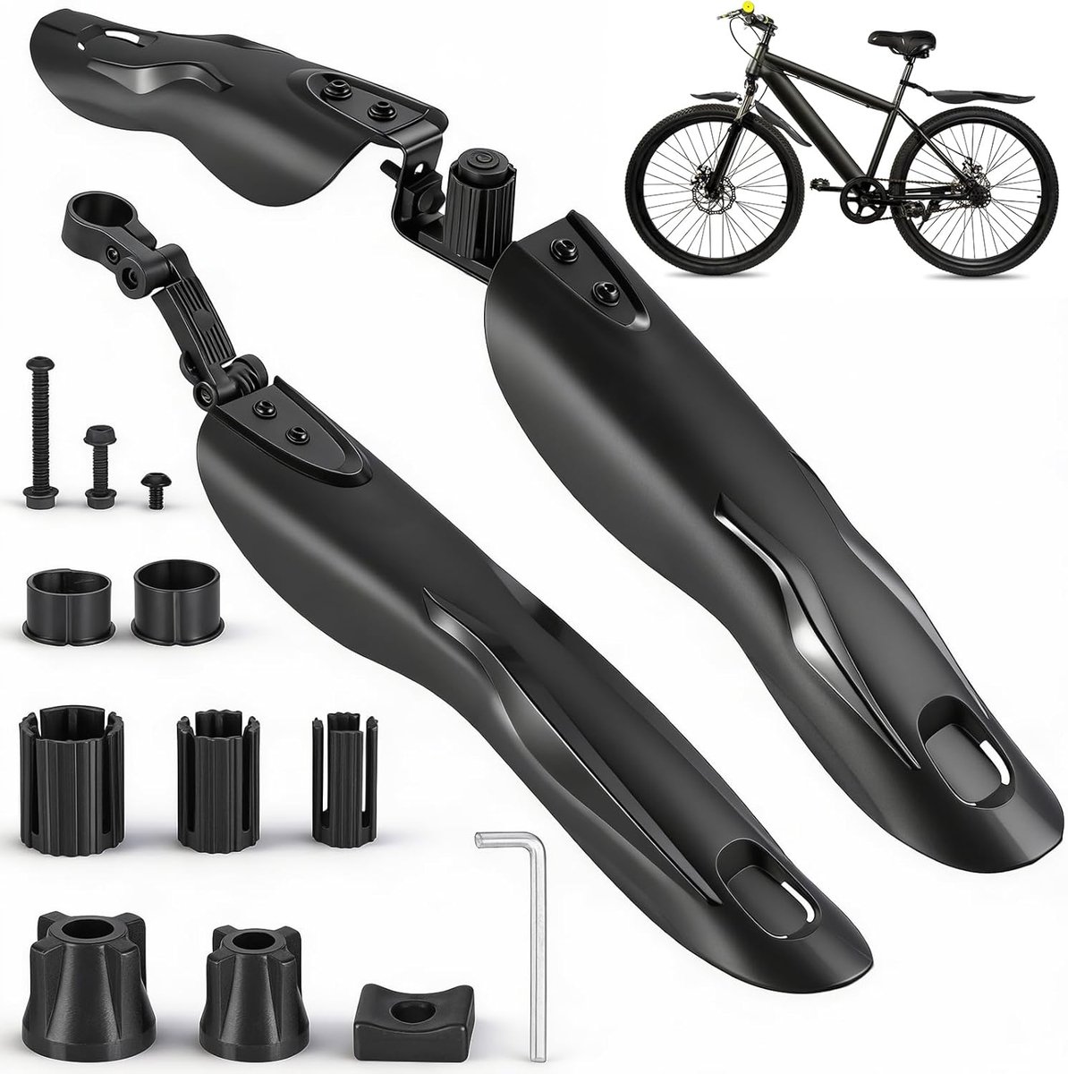 SnelShoppen - Universele Verstelbare MTB Modderscherm voor 24/26/27.5 Inch Fietsen, Voor- en Achter Modderscherm, Dikke PVC, Ideaal voor Mountainbiken