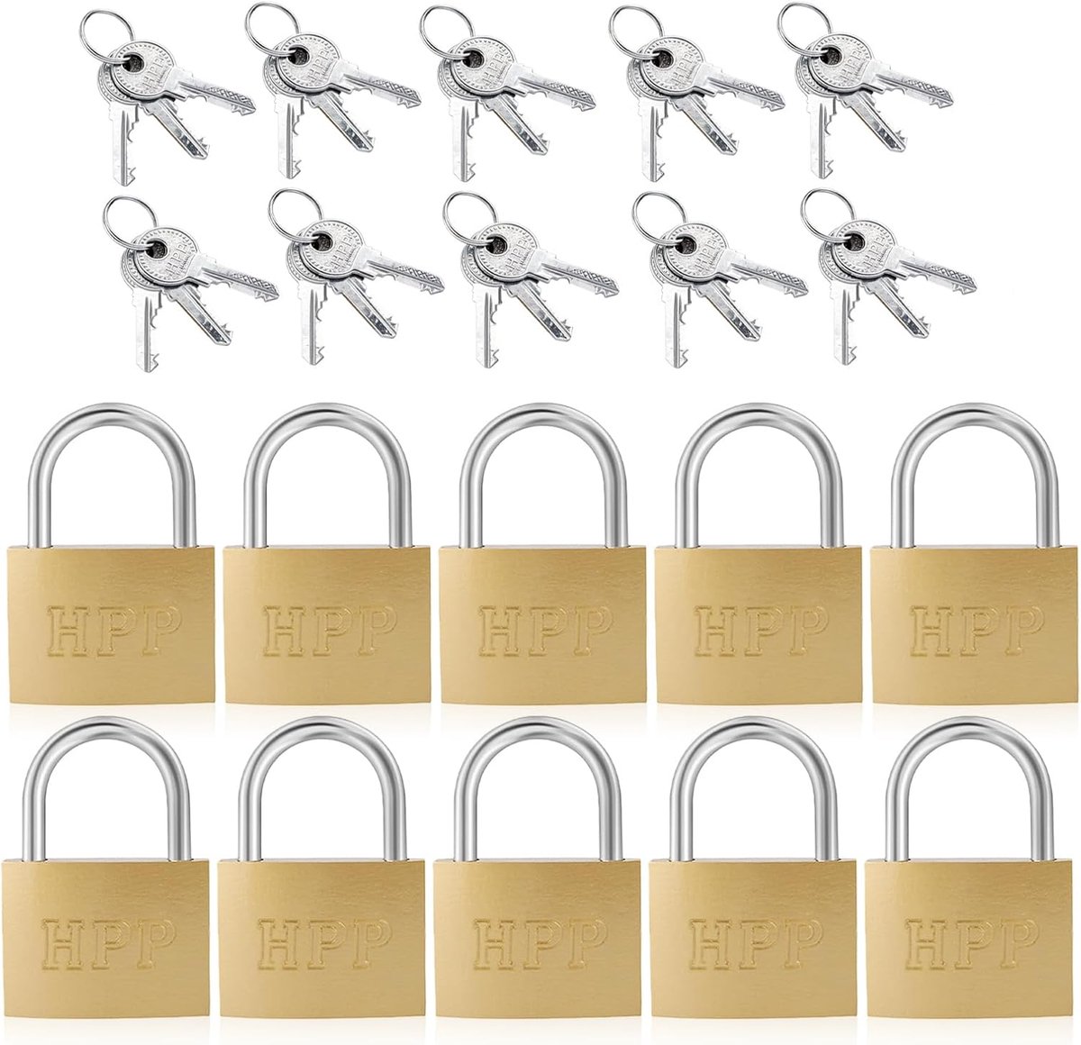 SnelShoppen - 10 stuks Hangslot met Sleutel, 30 mm Klein Beugelslot, Gelijksluitende Set, Roestbestendig Koffersloten voor Kasten en Kluisjes, Veilig