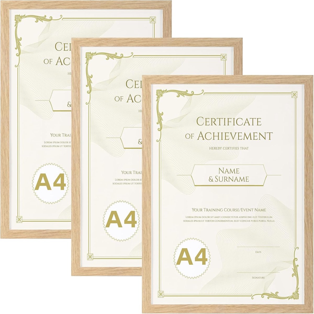 SnelShoppen - Hoikwo Fotolijst A4 Set van 3, Natuurlijk Houten PVC Fotolijsten voor Tafel of Muur, Ideaal voor Thuis, Feest, en Decoratie