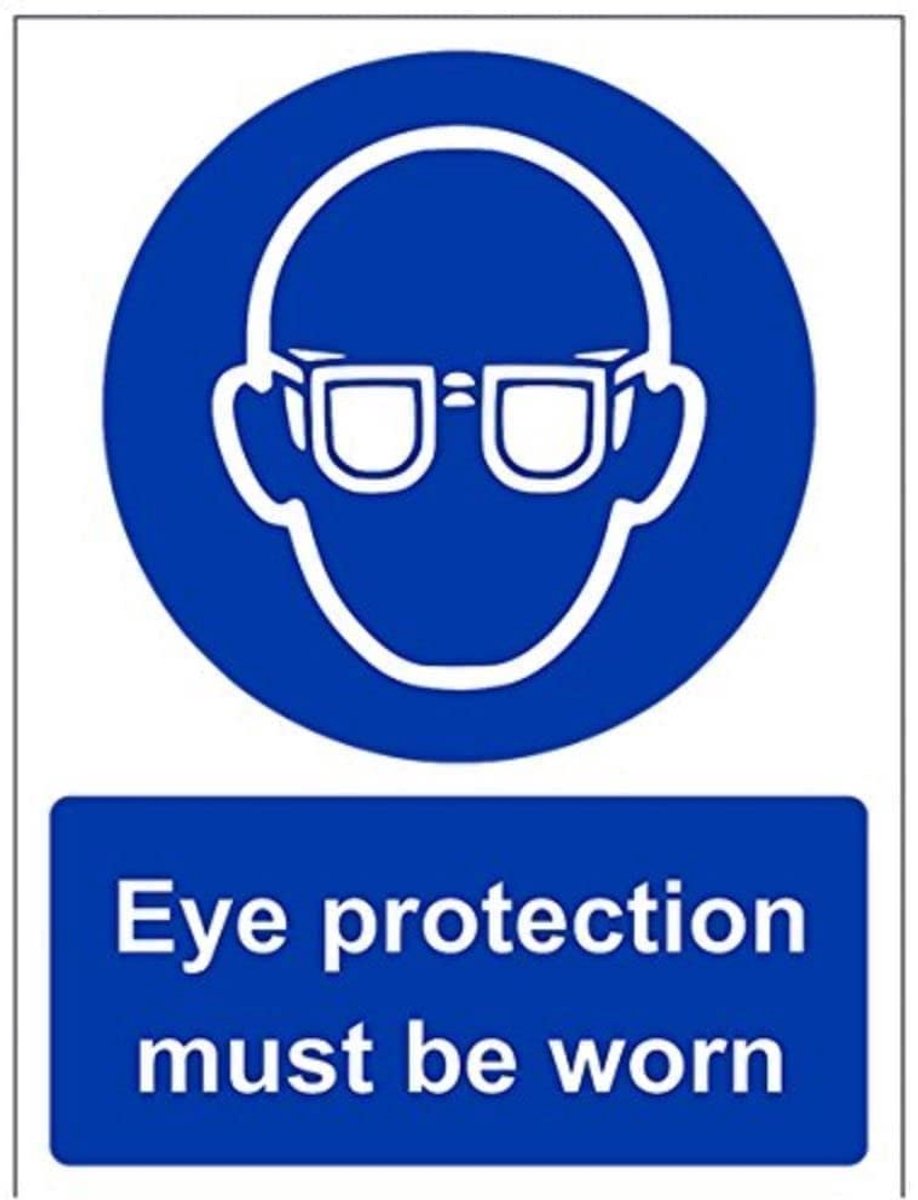 SnelShoppen - VSafety Oogbescherming Moet Worden Dragen PE Bord - Portrait 150mm x 200mm - Zelfklevend Vinyl Veiligheidsbord