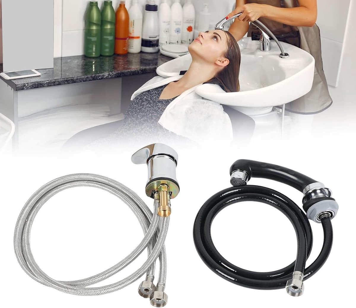 Complete Tap Set voor Kapperssalon met Handdouche, Douchekop en Slang voor Warm en Koud Water