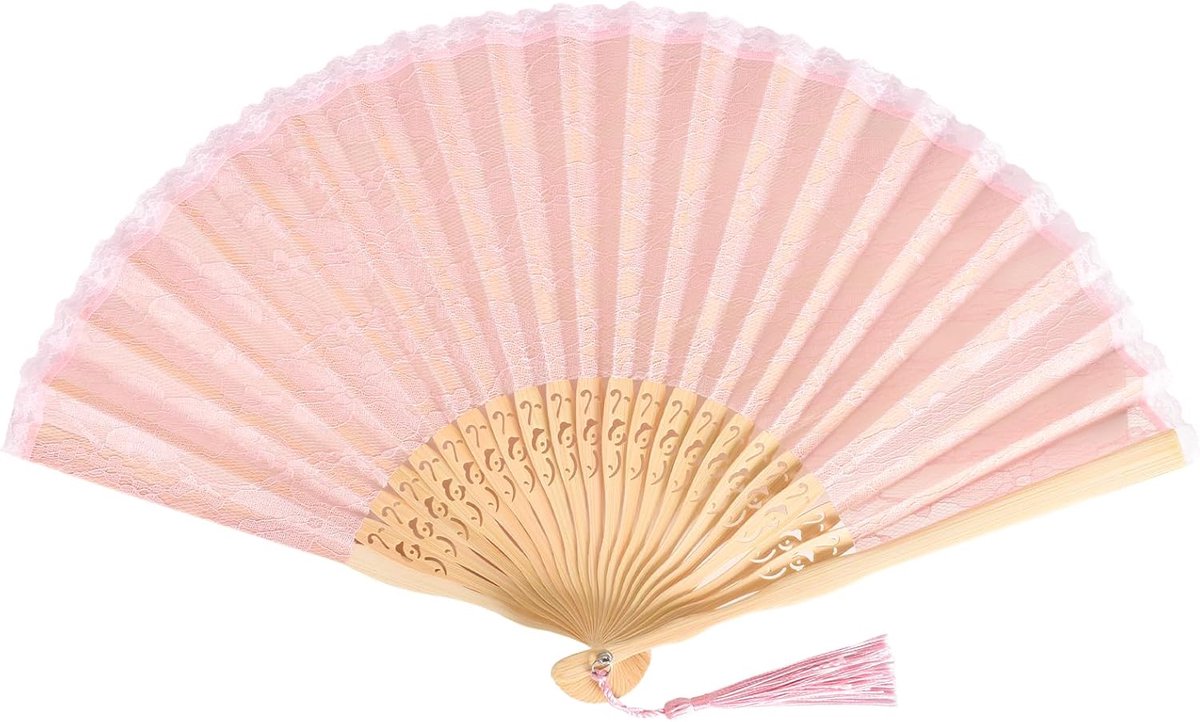 SnelShoppen - Vouwbare Laken Fanfare Handfan met Houten Grip - Vintage Laken Fan - Roze - Perfect voor Bruiloften, Feesten, Dansen en Thuisdecoratie