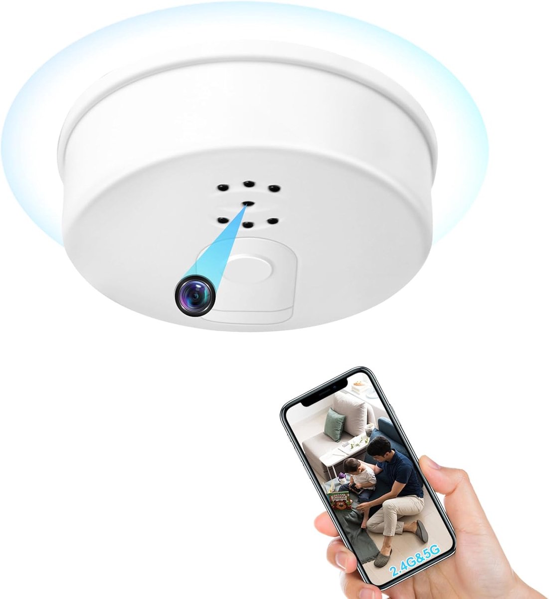 SnelShoppen - Spy Camera Wi-Fi 5G/2.4G Rookmelder Verborgen Camera HD 1080P Discrete Binnen Camera 10 Uur met Nachtzicht Beweging Detectie voor Thuis
