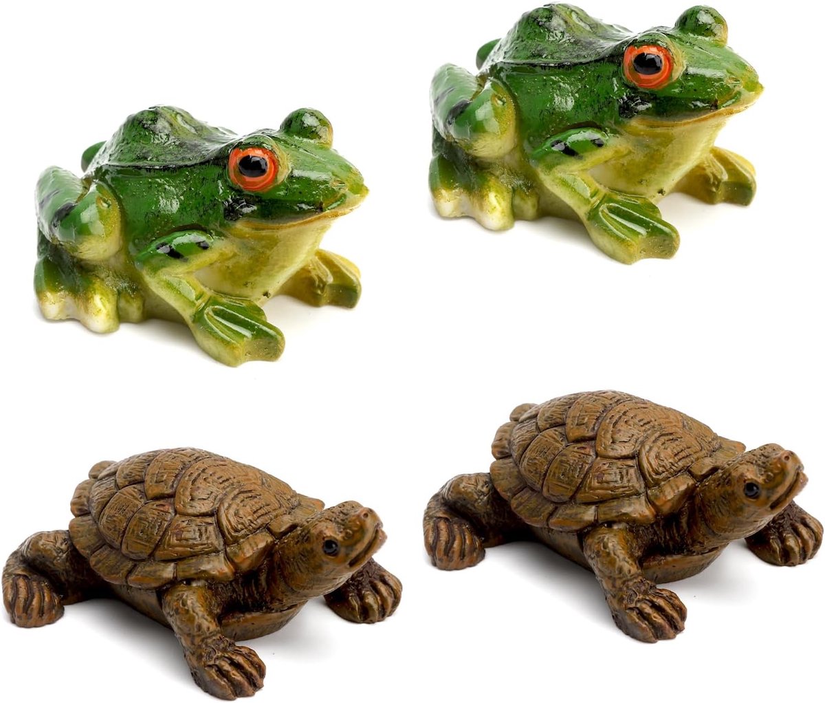 SnelShoppen - 2 Mini Turtle Decoraties en 2 Hars Kikkers voor Mini Vijver en Tuin, Realistische Tuinaccessoires, Buiten Decoratie voor Tuin en Vijver,