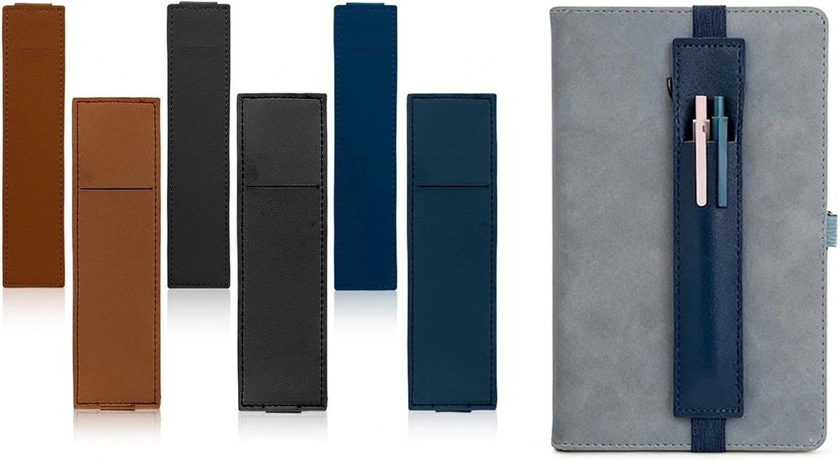 SnelShoppen - 6 Stuks Penhouders voor Notitieboek, Verstelbare Penlus, Hoogwaardige Leer en Plastic, 3 Kleuren, Geschikt voor Laptop, Agenda, Boek, Ka