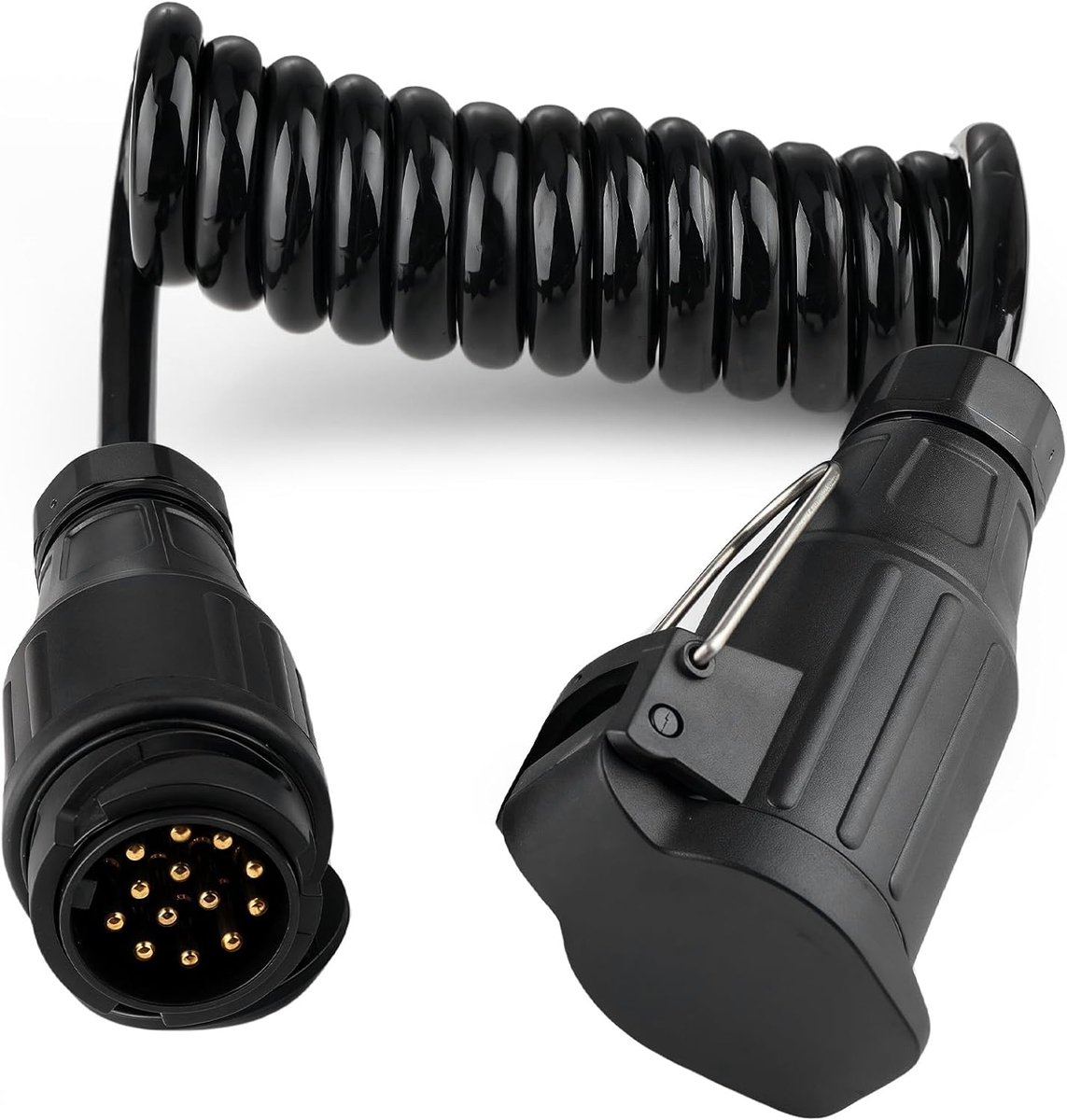 SnelShoppen - 2 m 13-polige trailer plug adapter kabel, flexibele trailer coil kabel voor auto, caravan, camper, fietsdrager, hoogwaardig TPU materiaa
