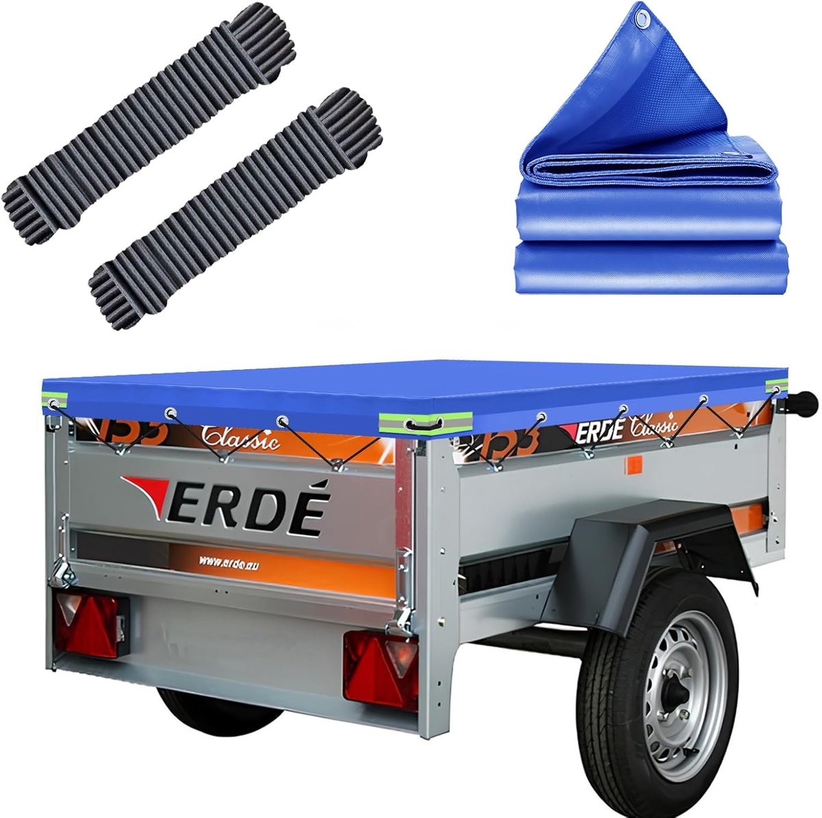 SnelShoppen - Trailer Tarpaulin 150 x 105 cm, Waterproof, Scheurbestendig, Ideaal voor Diverse Trailers, Bescherming voor Camping, Tuin en Transport