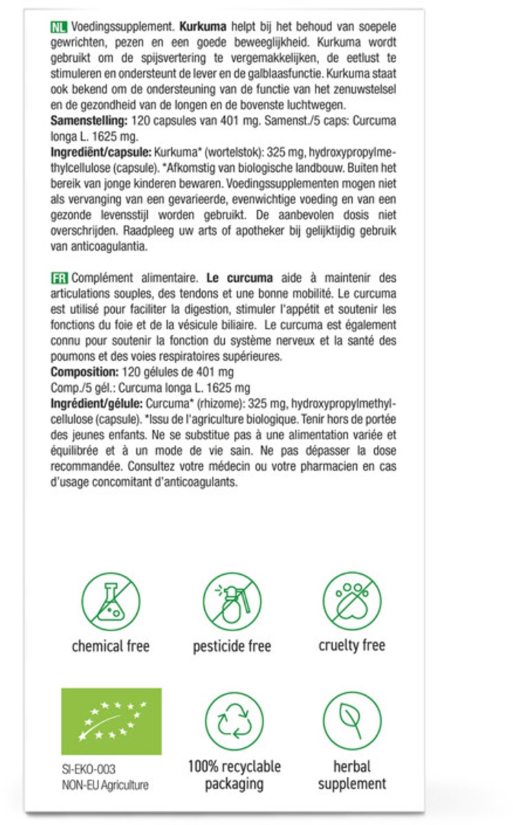 Purasana - Kurkuma Bio - 2 x 120 Capsules - Voordeelverpakking