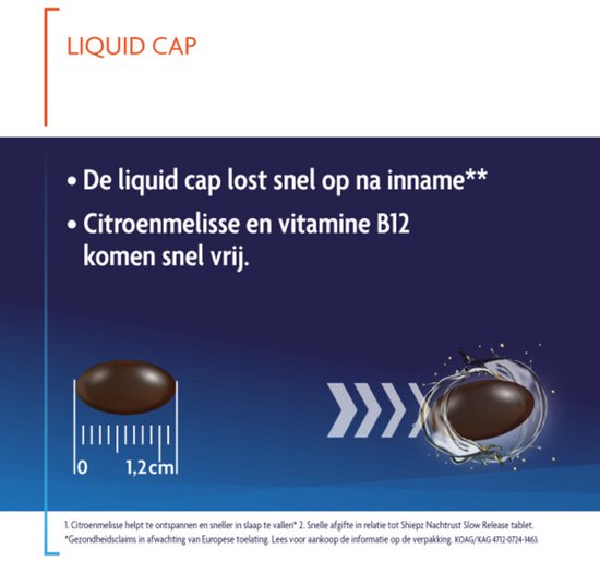 Toelichting werking: 1,2 cm vloeibare capsule lost snel op voor snelle afgifte van citroenmelisse en B12.