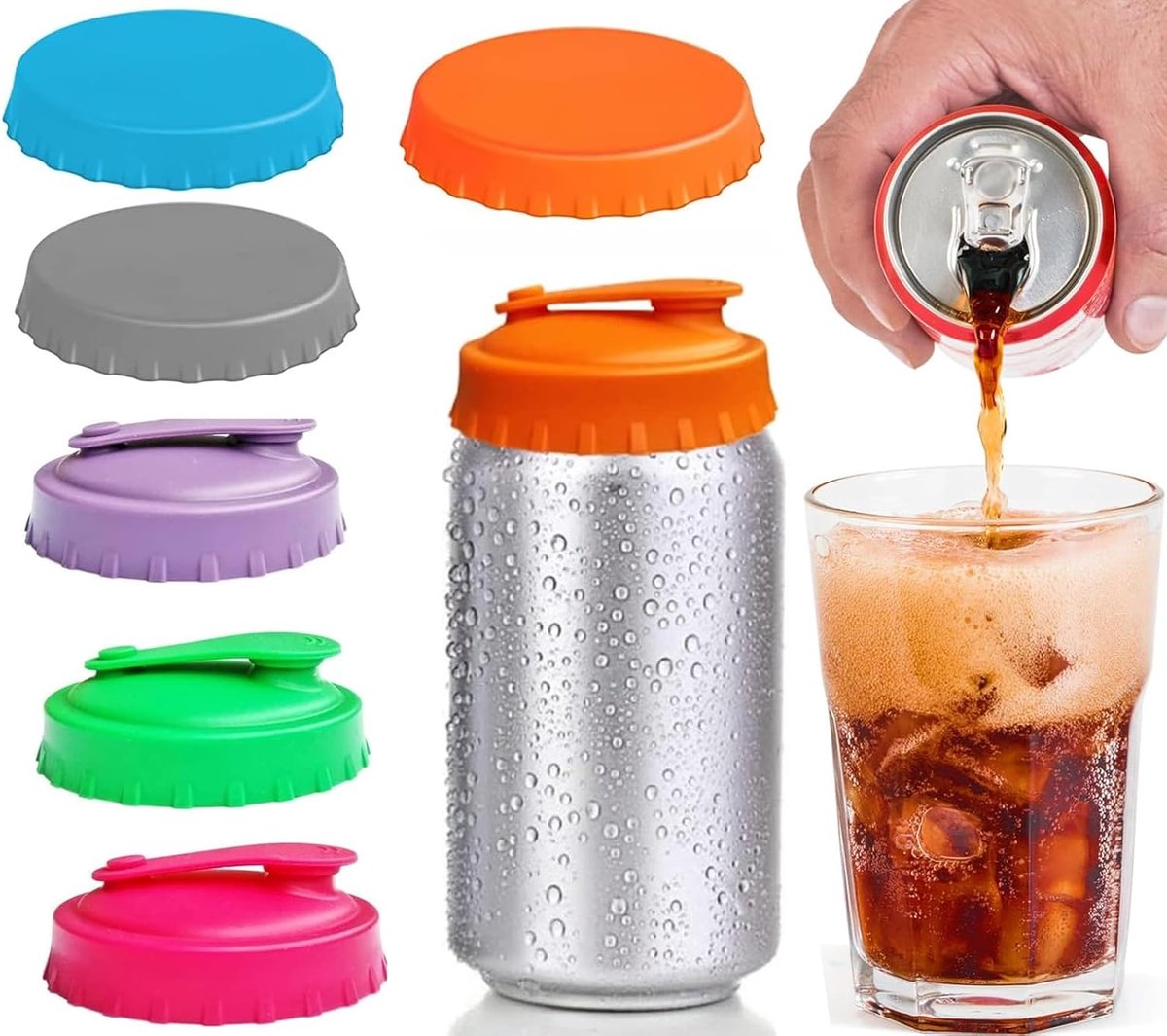 SnelShoppen - 6 Stuks Drink Can Lids - Siliconen Deksel voor Blikjes - Stofdicht en Spatvrij - Geschikt voor Frisdrank en Bier - Kleurrijke Beschermco