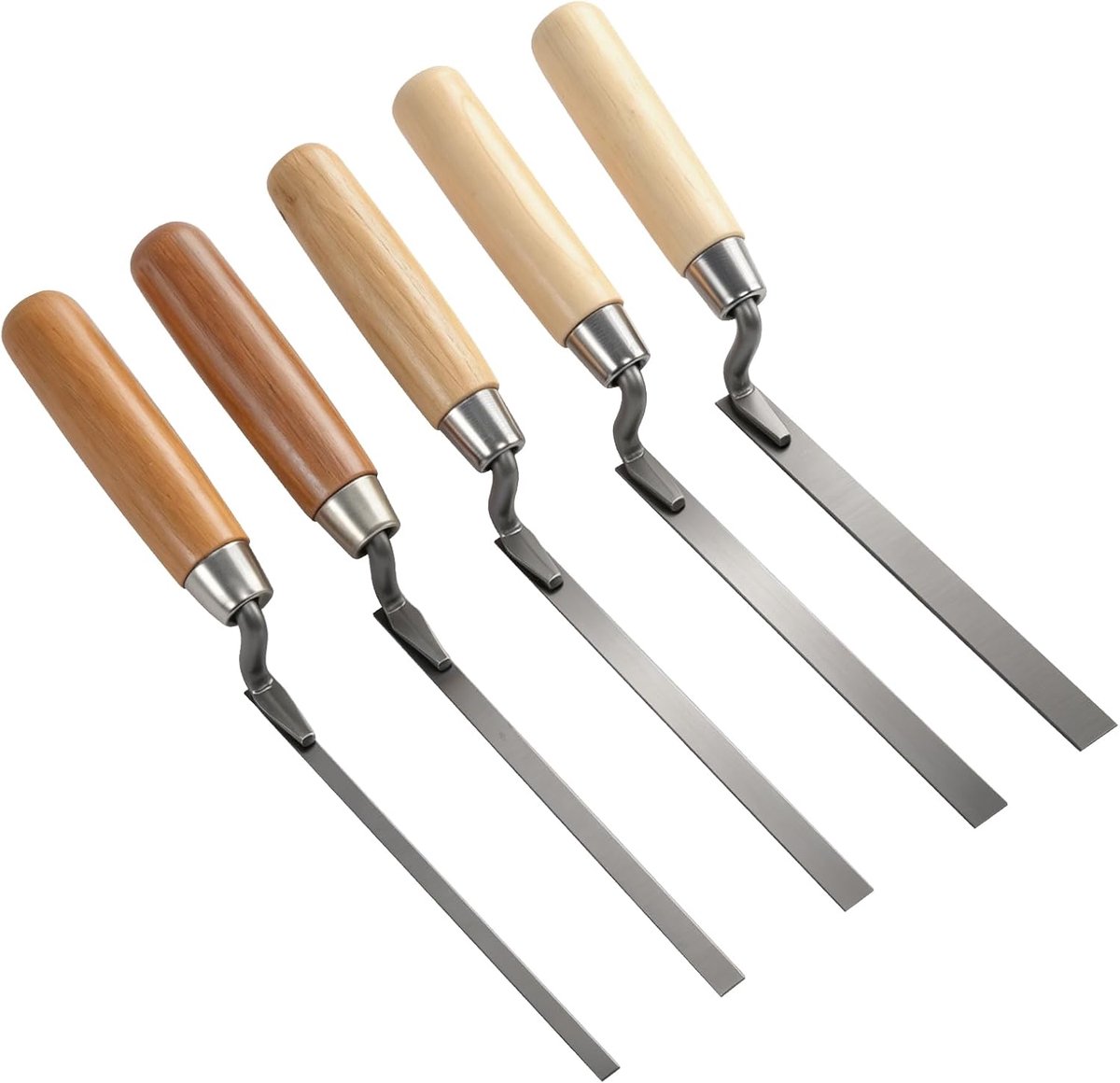 SnelShoppen - 5-delige Joint Truffle Set - 6/8/10/12/15mm Trowel & Brick Joint met Houten Handvat - Hoogwaardige RVS Voegen- en Tegelgereedschap voor