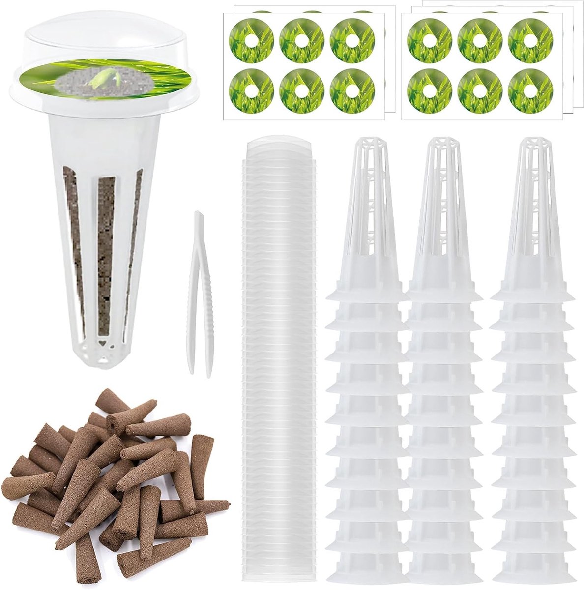 Complete Hydroponics Set met 50 Groei-Sponzen, Plantbakken en Labels voor Binnen en Balkon Groei
