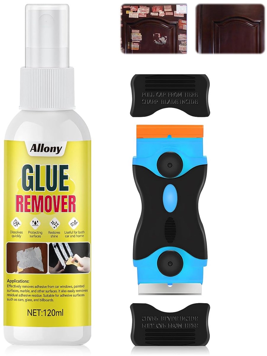 SnelShoppen - Etikettenverwijderaarspray 120 ml, Extra Sterke Lijmverwijderaar, Stickerverwijderaar met Schraper voor Hardnekkige Lijmresten, Ideaal v