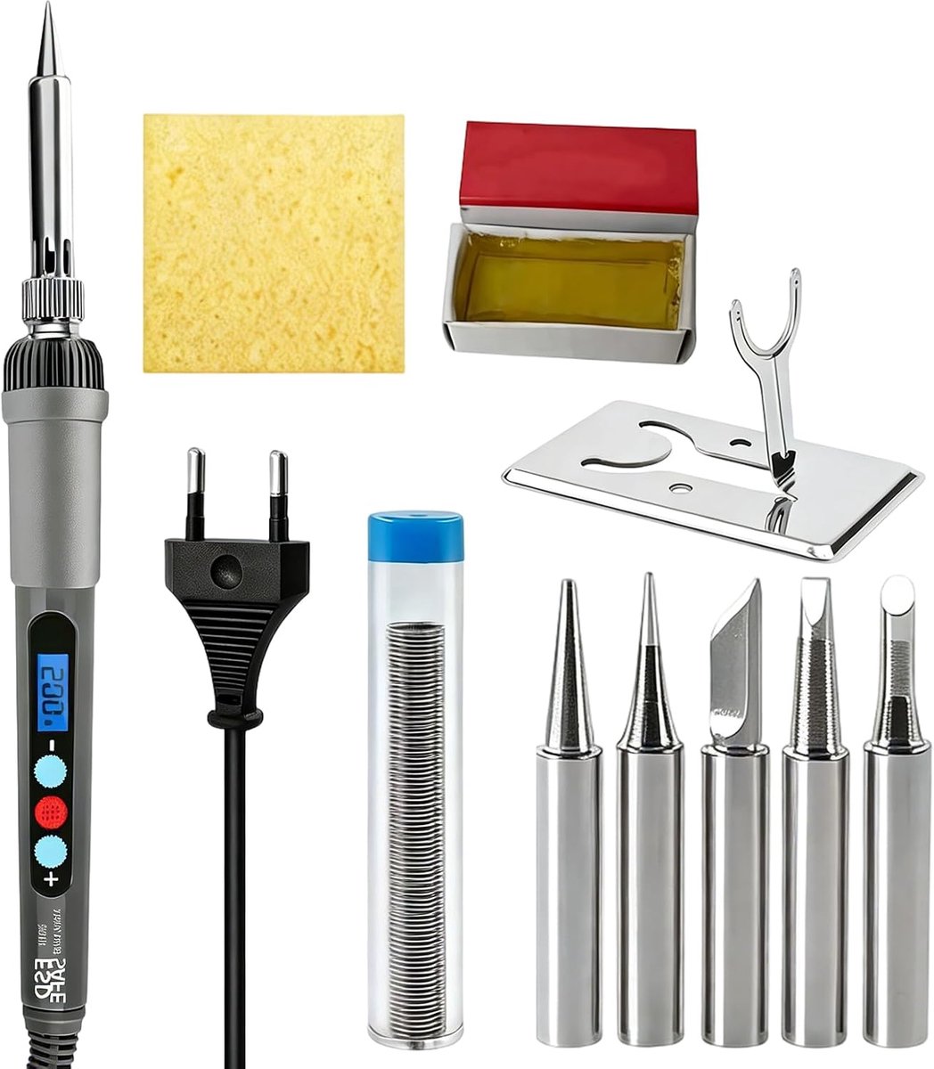 SnelShoppen - Soldering Iron Set 100W Solderstation met LCD Display, Instelbare Temperatuur 180-500 °C, Snelle Verwarming, 5 Soldering Tips, Soldering