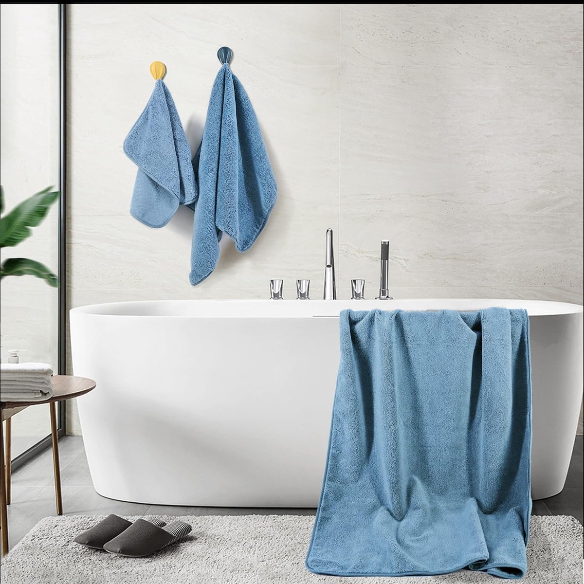 SnelShoppen - Grote microvezel handdoeken - sneldrogend, pluisvrij, 6 stuks, blauw, 152 x 76 cm - ideaal voor strand, camping, sport en thuis