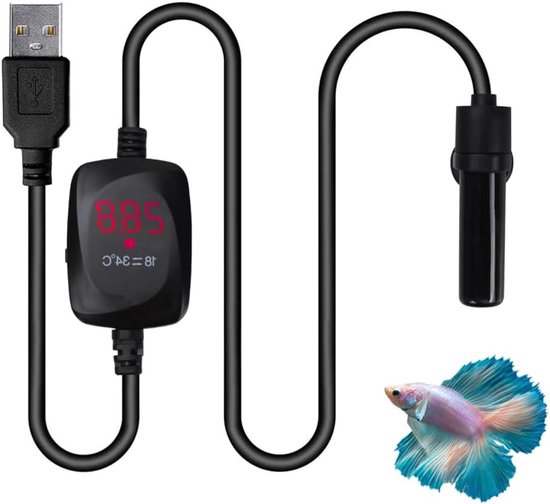 Mini Aquarium Heater 10W - Onderwater Verwarmingselement met Oververhitting Bescherming, USB Aansluiting, Geschikt voor Zoet en Zoutwater