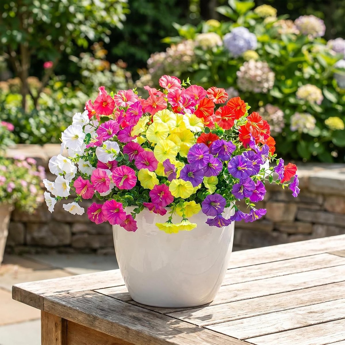SnelShoppen - Kunstbloemen Kunstmatige Planten Petunia's UV-bestendig 6 stuks, Weerbestendige Winde voor Balkon Tuin Bloembak Grafdecoratie