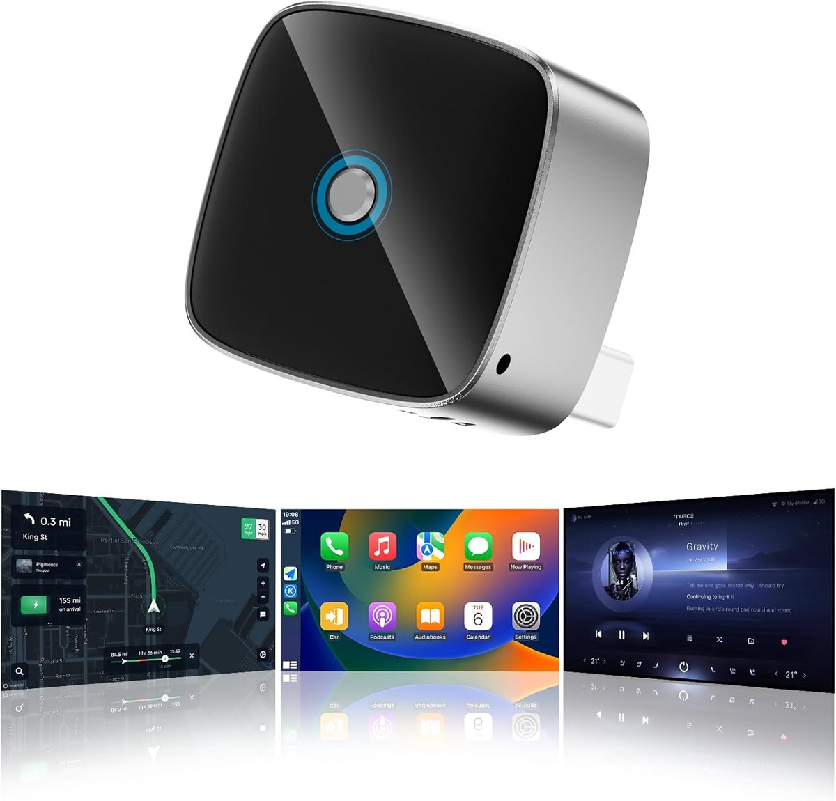 SnelShoppen - 2026 Draadloze CarPlay & Android Auto Dongle - Bluetooth Adapter voor Auto, Plug & Play, Geschikt voor iPhone en Android Smartphones, Ve