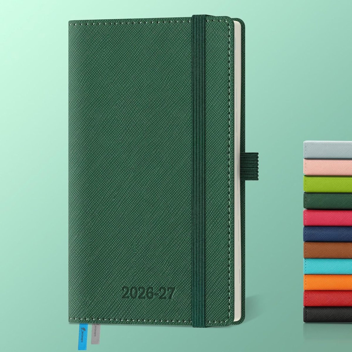 Thijox - Agenda 2026 2027 Weekplanner A6 Kleine Boekagenda, PU Lederen Kaft, 18 Maanden, Groen, Notitieboek met Ivoorwit Papier, Perfect voor School,