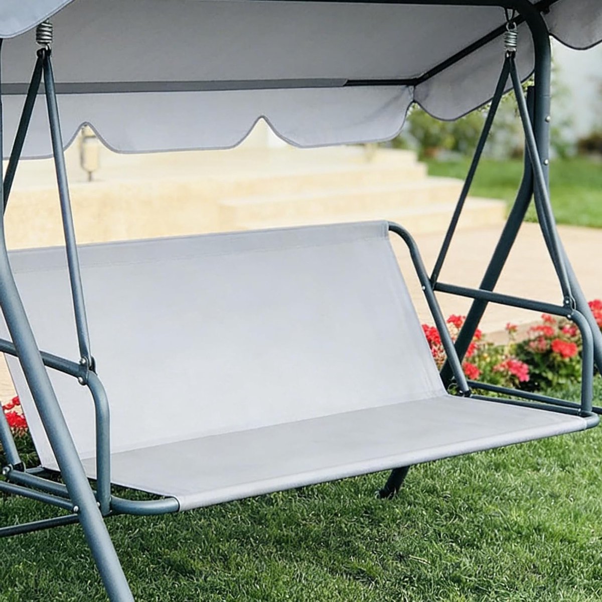 Comfortabele schommelbank voor buitengebruik, 148 x 50 x 50 cm, weerbestendig 600D Oxford-weefsel, ideaal voor balkon en tuin