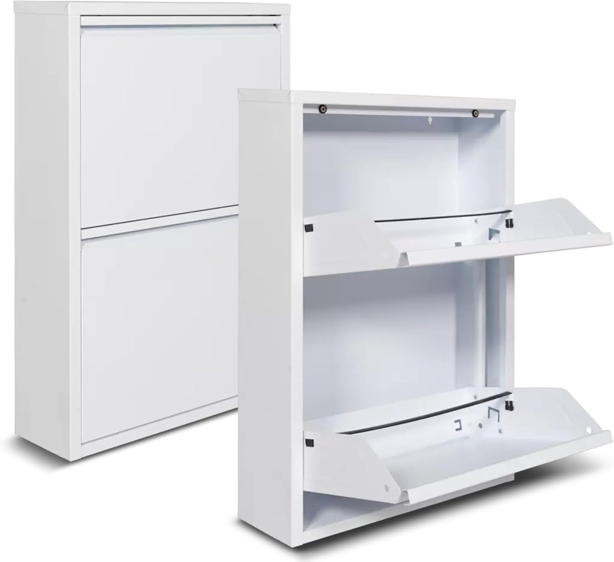 Thijox - Metalen schoenenkast 2-deurs | 70 x 15 x 50 cm | Moderne mat witte schoenenopberger voor stijlvolle organisatie van schoenen | Perfect voor w