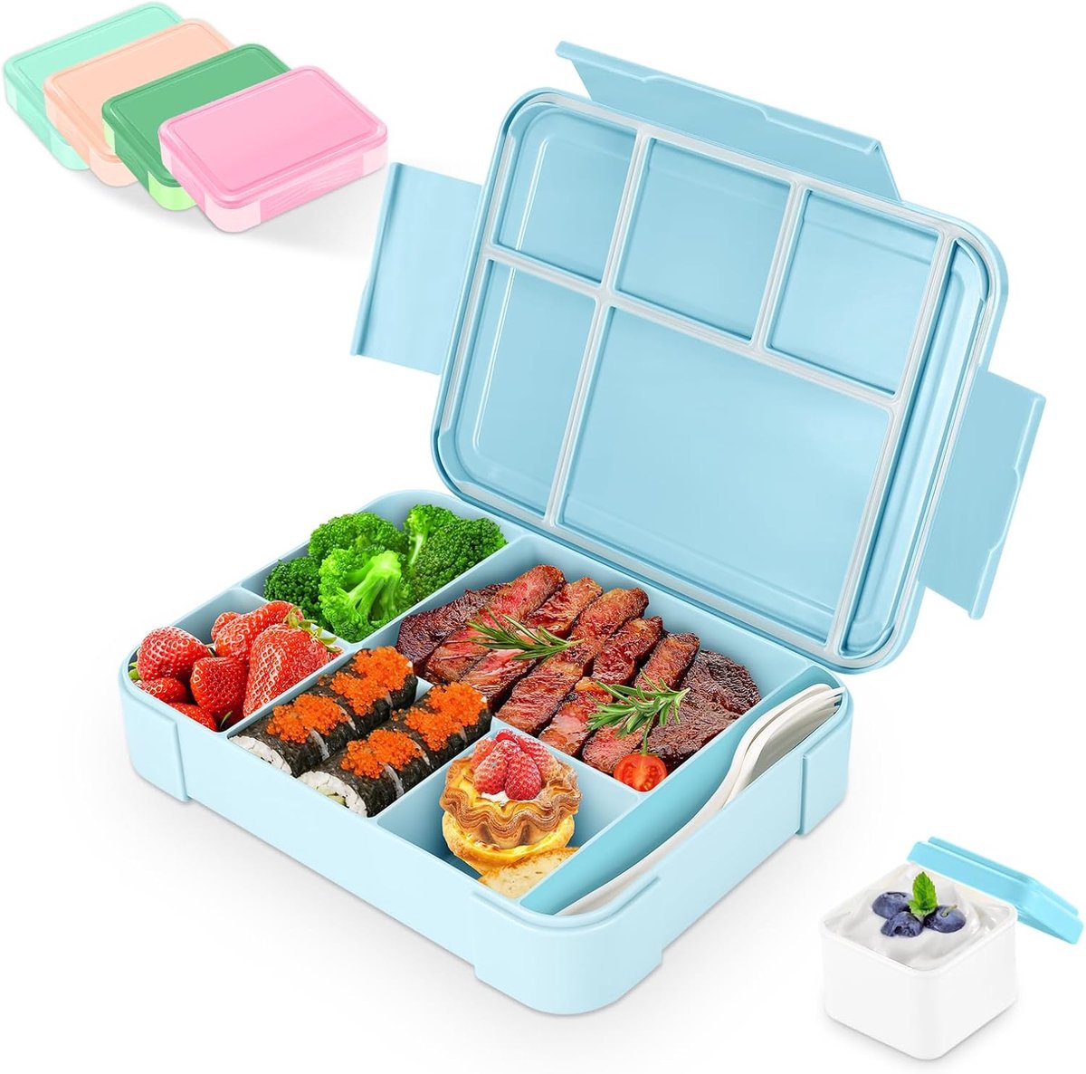 Thijox - Broodtrommel voor Kinderen met Vakken, 1330 ml Bento Box, Duurzaam BPA-vrij, Inclusief Vork en Lepel, Voor School, Picknick, Reis en Uitstapj